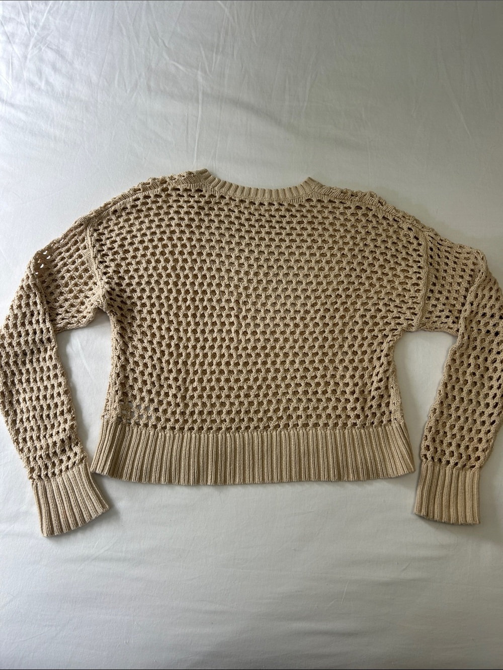 Women's Open-Knit Crewneck Sweater in Beige